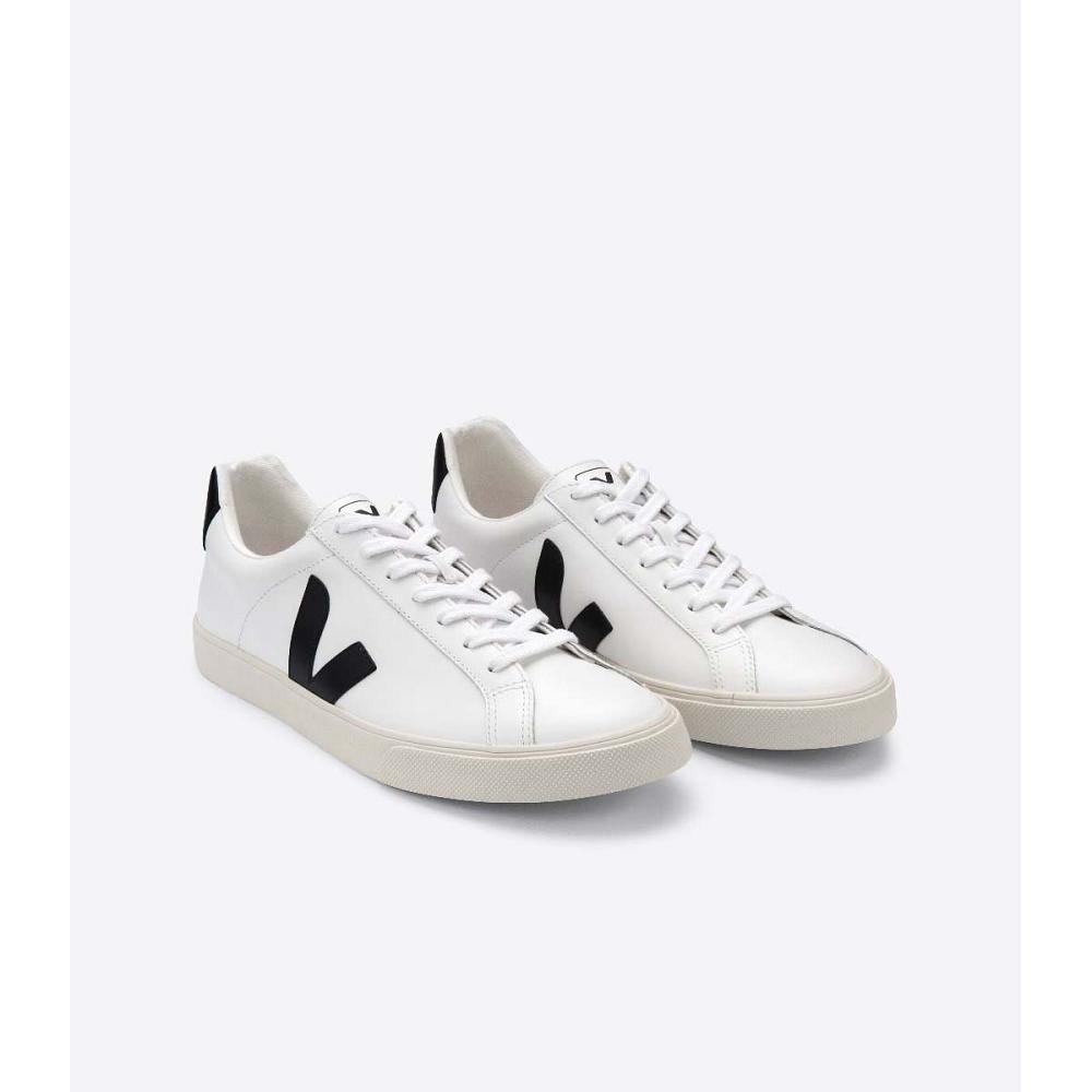 White/Black Women's Veja ESPLAR LEATHER Sneakers | AU 614VRW